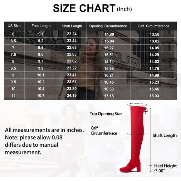 Women's Red Suede Inner Zipper Thigh High Over The Knee High Square Heel Boots - Picture 5 of 8